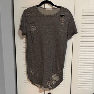 Distressed Short-Sleeve Crewneck Tee - Gray